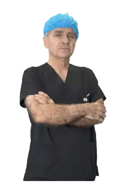 Dr. Qalandar in blue surgical scrubs